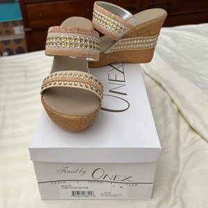Finest by Onex cork wedges cream with gold and silver studs